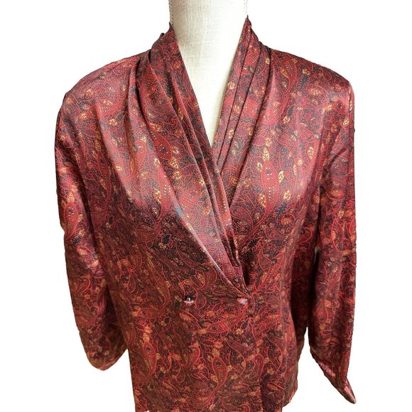 Notations Blouse Women's Red Paisley Spring/Summer Vibrant Classic - Picture 4 of 11